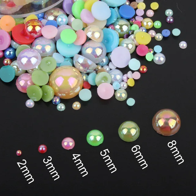 1000pcs/bag colourful round half pearl beads flat back For jewelry making Sewing Plastic ABS Pearl Beads2mm/3mm/4mm/5mm/6mm/8mm