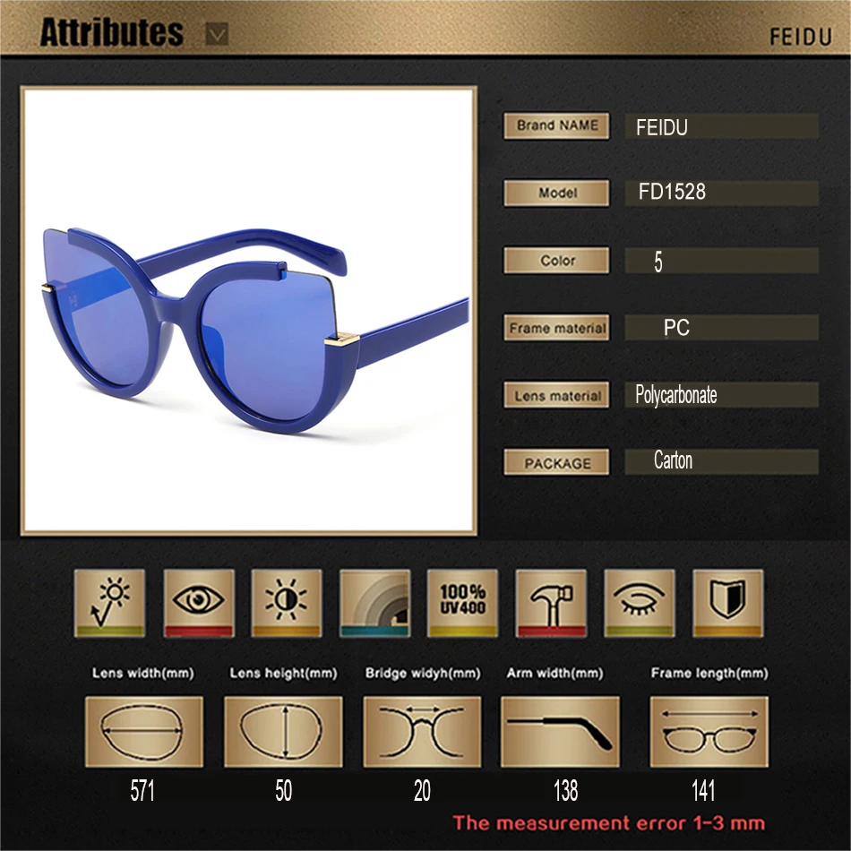 FEIDU модные негабаритные солнцезащитные очки кошачий глаз женские брендовые