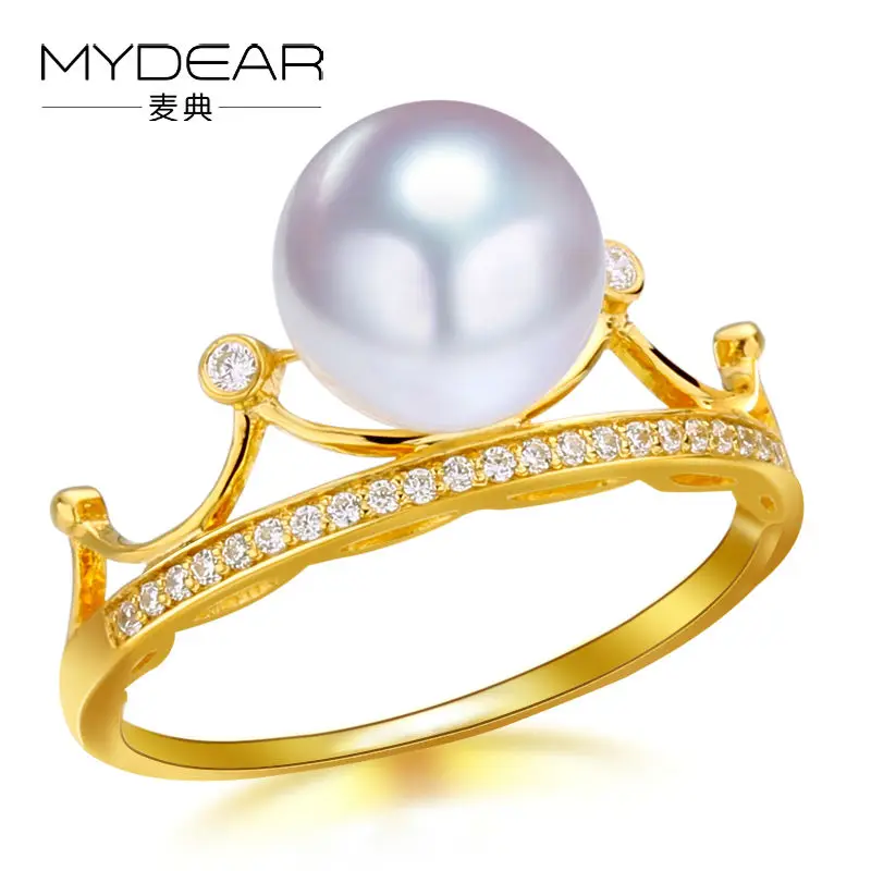 Mydear реального Ювелирные изделия из жемчуга Мода Корона shpe золото Кольца