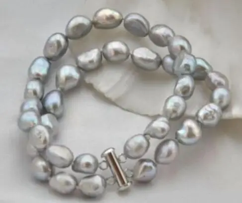 

HOT 2 strands 9-10mm baroque gray freshwater pearl bracelet 7.5 SPEECH from>>> women jewerly Free shipping