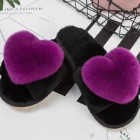 womens home 100 sheep fur a slippers rex rabbit hair love smiley decorative indoor home slippers non slip outdoor shoes