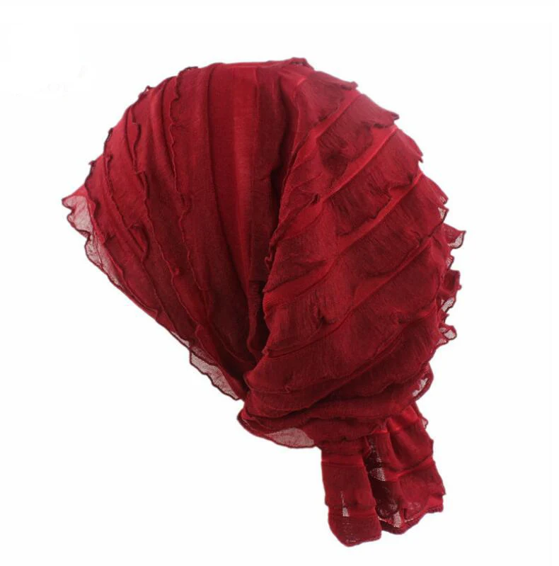 Шапка-тюрбан Женская шифоновая кружевная с длинным хвостом для лечения рака