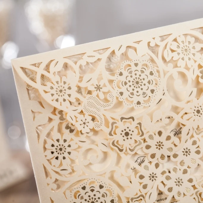 WISHMADE 50pcs New Wedding Invitation Card Kit Laser Cut Flowers Free RSVP Thank You Cards Envelopes Seals Cardstock CW6110 | Дом и сад