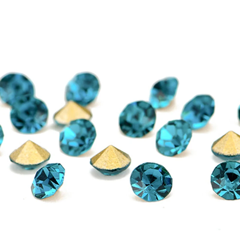 DIY круглые стеклянные стразы с острым носком Синие для дизайна ногтей кристаллы