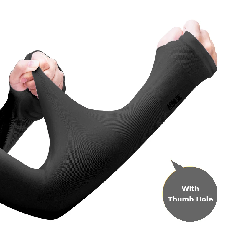 With Thumb Hole Blac AONIJIE E4036 одна пара УФ Защита от солнца охлаждающие нарукавники кулер для рук грелка для перчаток бег Гольф Велоспорт Вождение - Цвет: With Thumb Hole Blac