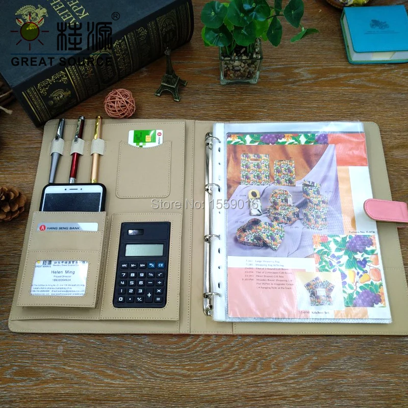 A4 папка для конференций A4 Компендиум Padfolio Магнитный Засов 4 связующее кольцо с 8 цифрами калькулятор