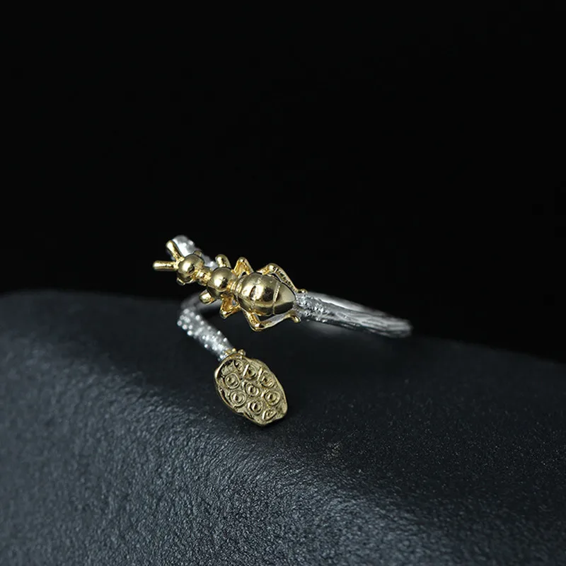 Женские кольца из 100% натурального серебра с неглицей открытые ручной работы в