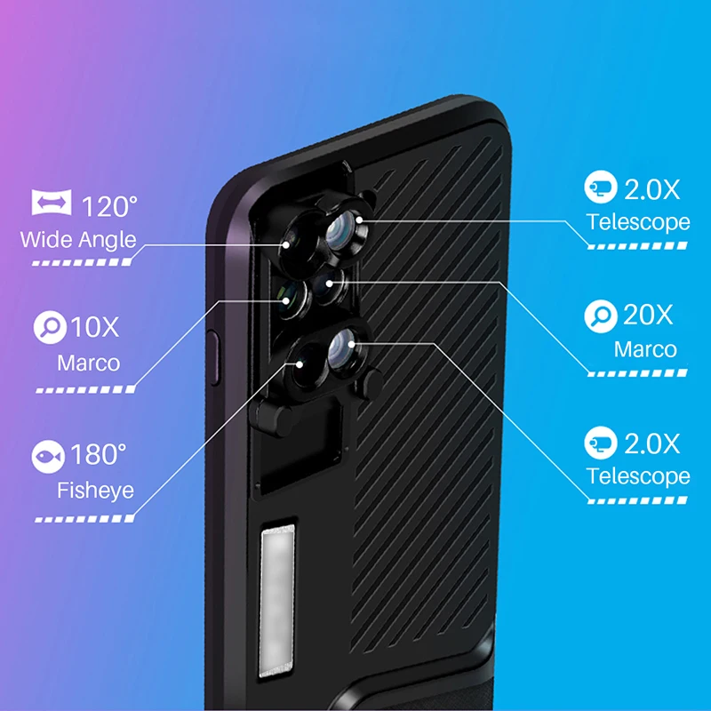 Мобильный чехол для телефона для iPhone X 10 двойной объектив камеры 6 в 1 Рыбий глаз широкоугольный макрообъектив для iPhone 7 8 plus телескоп зум-объектив