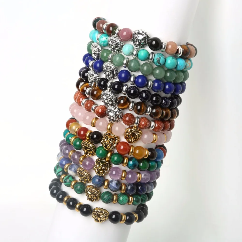 Оптовая продажа античный золотой тон голова льва браслет Роза quart Малахитовый