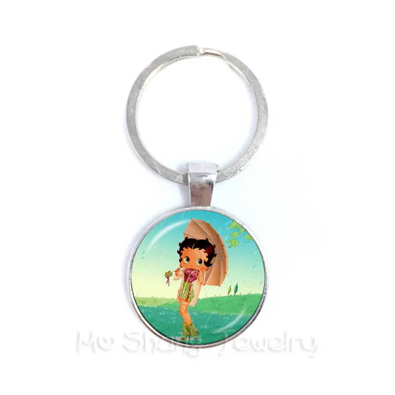 1 Классическая мода Betty Boop шаблон брелок Шарм стеклянный купол ручной работы ювелирные изделия лучший подарок для друзей - Цвет: 1
