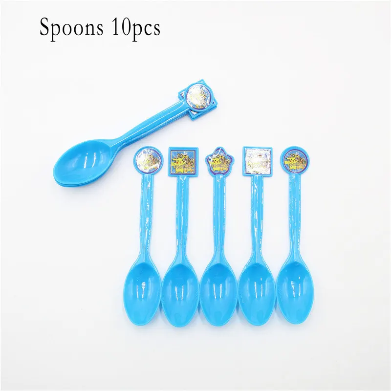 Spoons 10pcs Украшения для дня рождения для детей, мальчиков, Покемон, одноразовая посуда, Набор салфеток, тарелки, Подарочная сумка, фольгированный шар, Покемон, вечерние принадлежности - Цвет: Spoons 10pcs