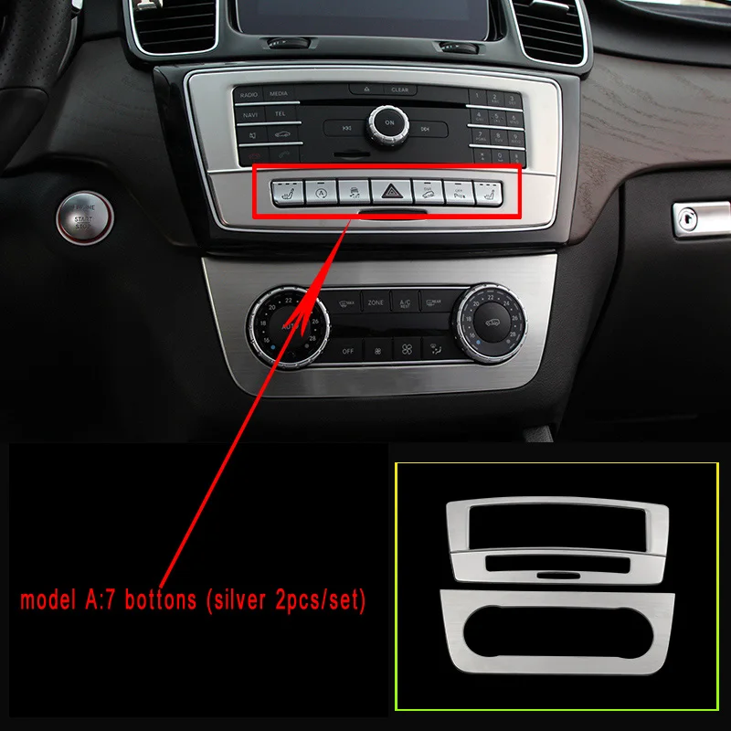 silve 7 buttons 2pcs Наклейки на панель CD кондиционер переключатель панель накладка для Mercedes Benz GLE W166 GLE Coupe C292 GLS класс amg аксессуары - Название цвета: silve 7 buttons 2pcs