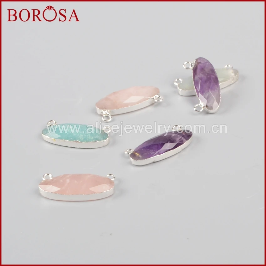 BOROSA серебряный с натуральным камнем ободок соединитель длинной формы яйца