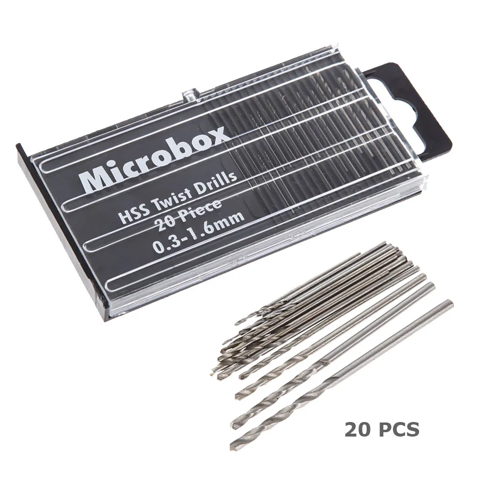 

Hot Sale 20x MICROBOX Tiny Micro HSS Twist Drill Bit Set 0.3mm-1.6mm Model Craft ideal for Repair Work