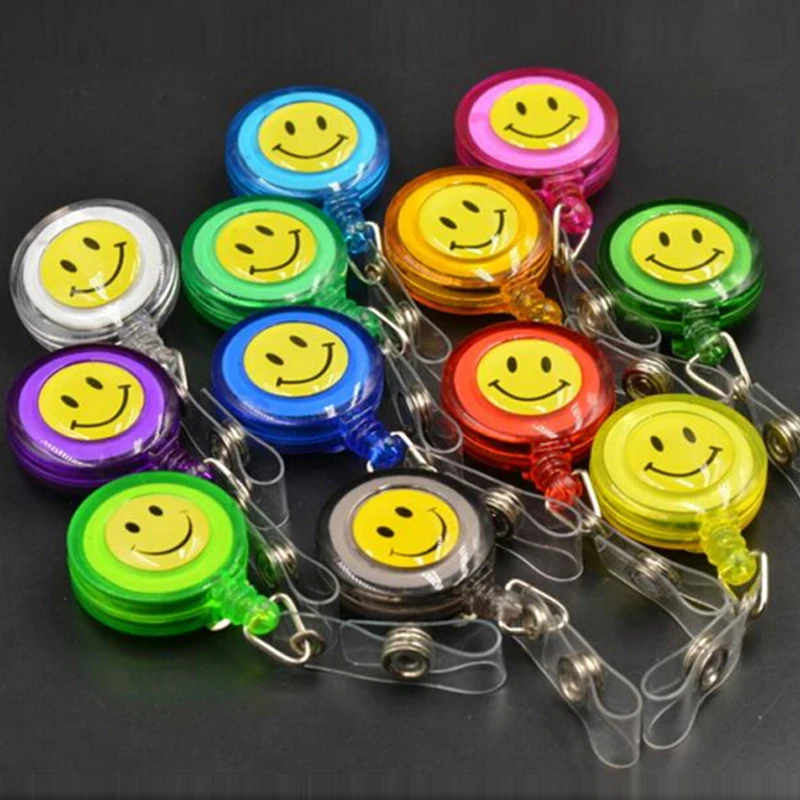

20 Pieces Retractable Reel Lanyard Smiling Face Card Badge Holder School Office Supplies Badge Metal Clip set badges for clothes