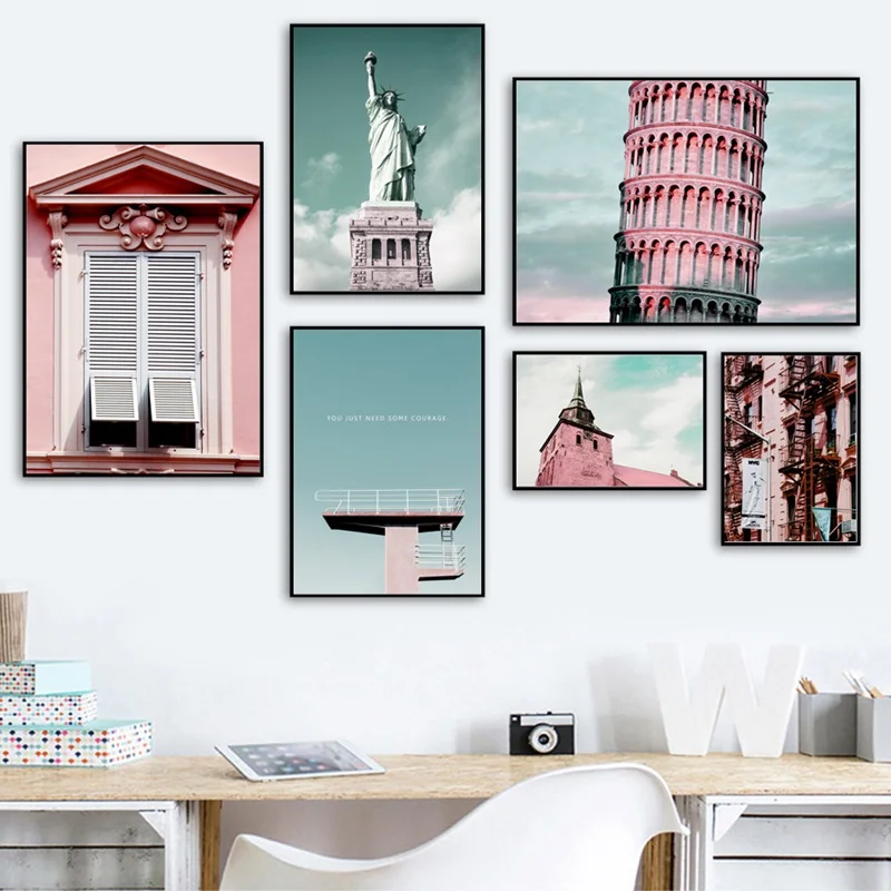 Nordic Decoration Home Art Poster Statue of Liberty Leaning Tower Pisa Canvas Painting Modern Living Room Decor Wall Pictures | Дом и сад