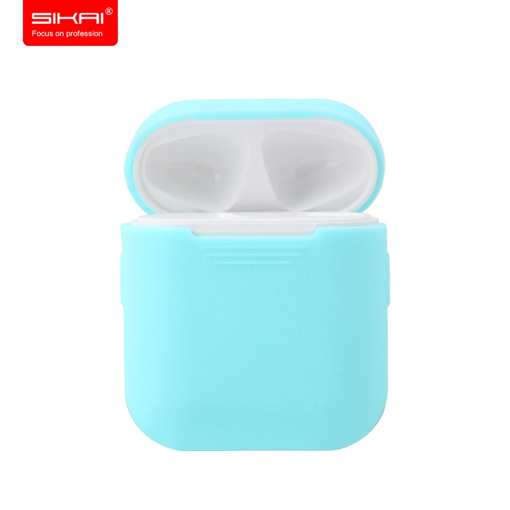 SIKAI For Apple Airpods Case Silicone Florescent Skin Cover With Dust Plug Free Lanyard Air pods Charging |