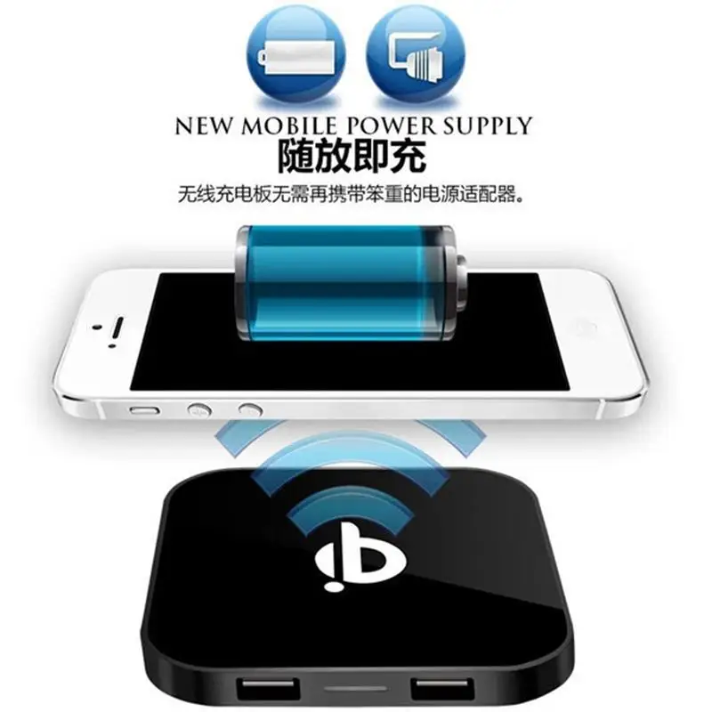 Черный классический 2USB Qi Беспроводное зарядное устройство передатчик зарядного