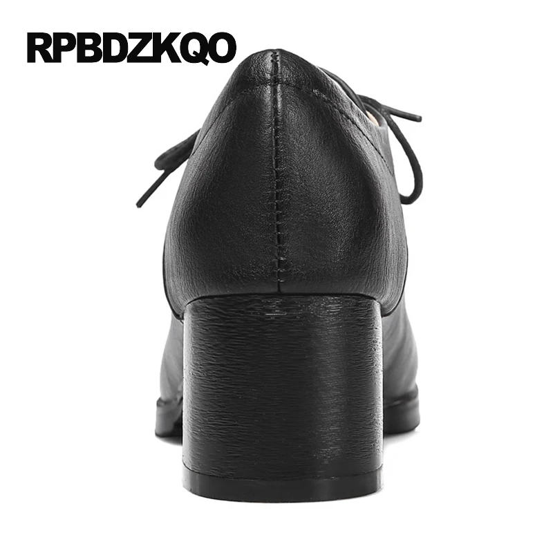 Женские туфли-лодочки на шнуровке черные туфли из ткани Оксфорд высоком каблуке