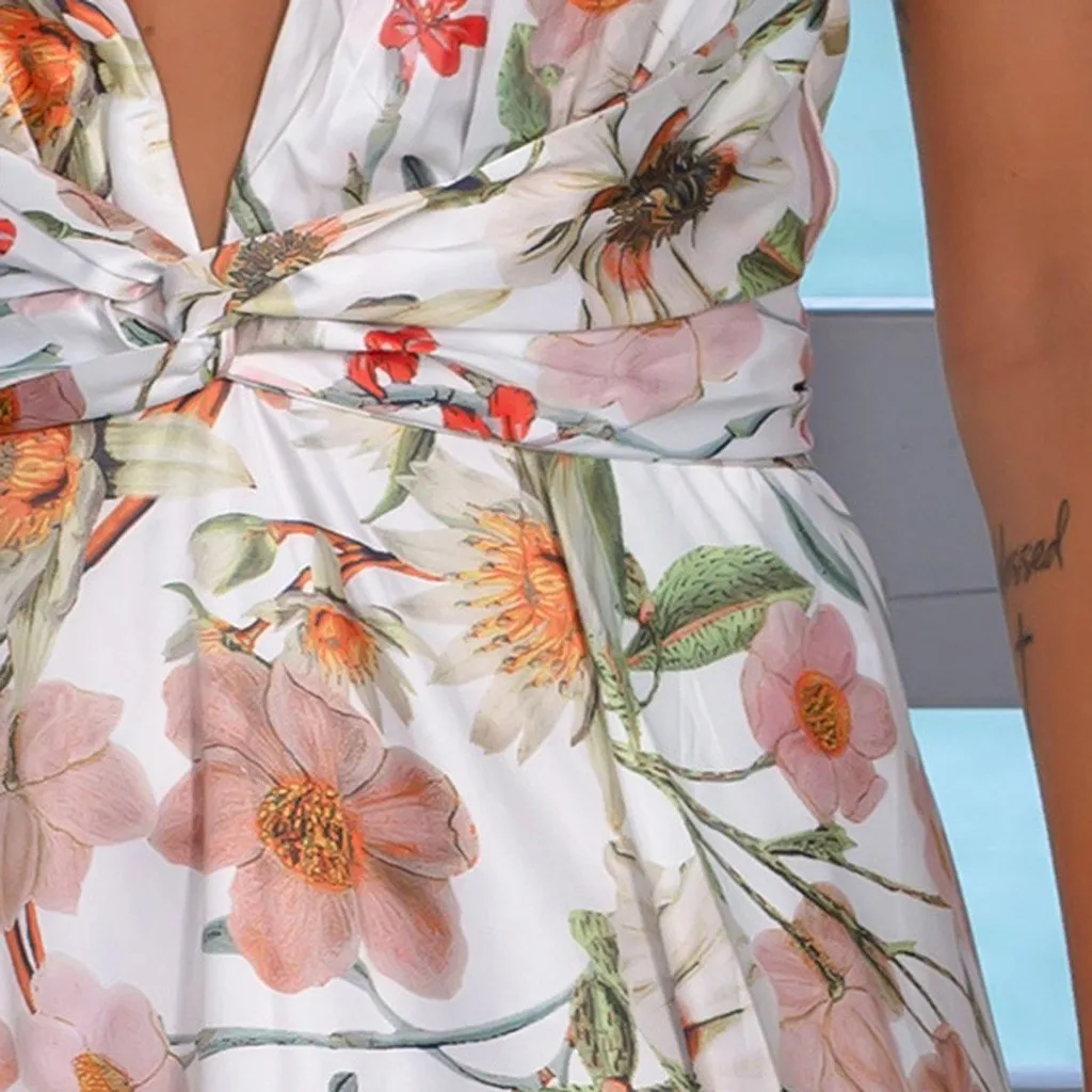 Женское длинное Макси платье Летнее Boho с v-образным вырезом пляжное сексуальное платье с принтом на бретельках без рукавов вечерние платья Vestidos