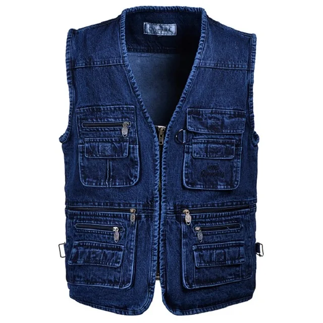 

Hot Oversize 5XL Denim Vests Men Cotton Multi Pocket Jean Jacket Gilet Male Brand Military Waistcoat Masculina Jaquetas