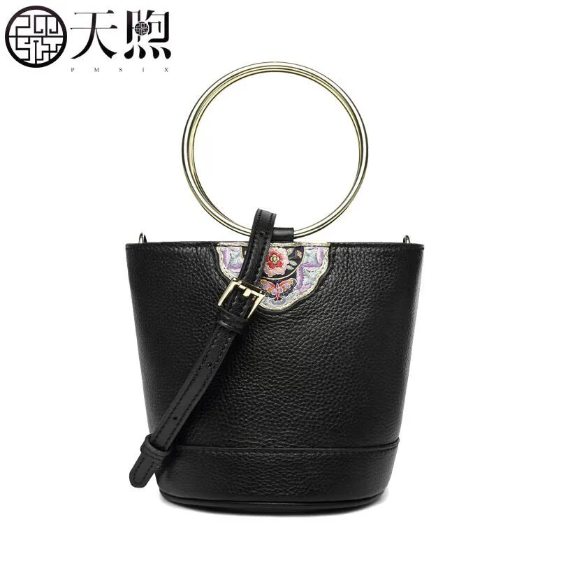 Женская сумка-ведро Pmsix из натуральной воловьей кожи через плечо 2020 | Багаж и