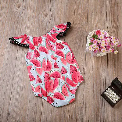 Лето 2017 г. Лидер продаж кружевной комбинезон с рукавами-крылышками и арбузом для