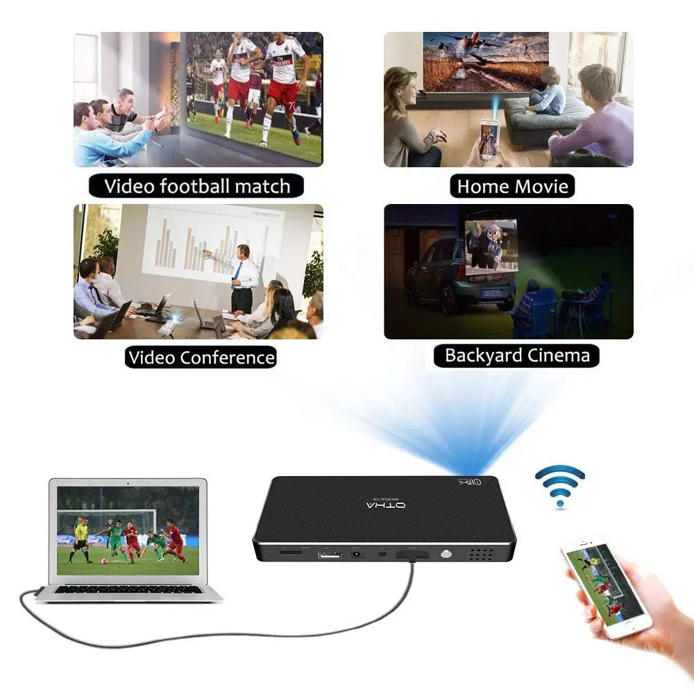 OTHA Пико Портативный Android 7 1 видео DLP проекторов Max 120 &quotДисплей Smart мобильный