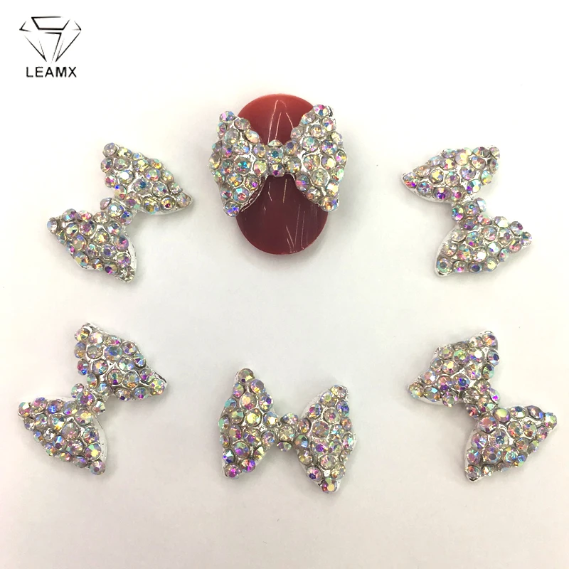 LEAMX 5 шт./пакет лук рисунки на ногтях Новый 3D AB Стразы с кристаллами и бантом Обувь