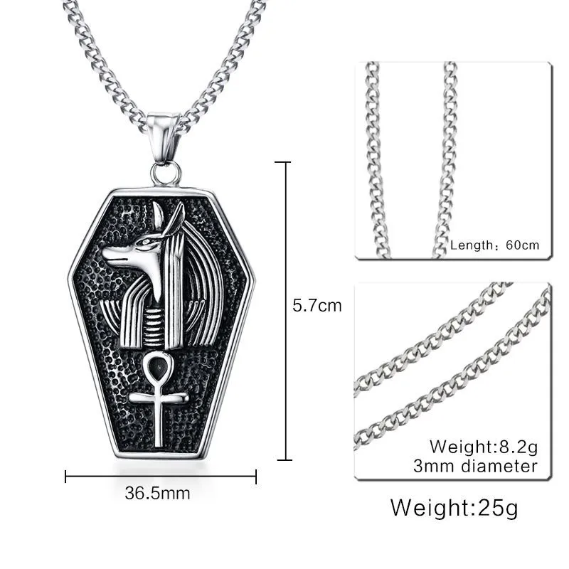 Zorcins мистический Египетский гроб Амулет из нержавеющей стали Анубис Анкх кулон