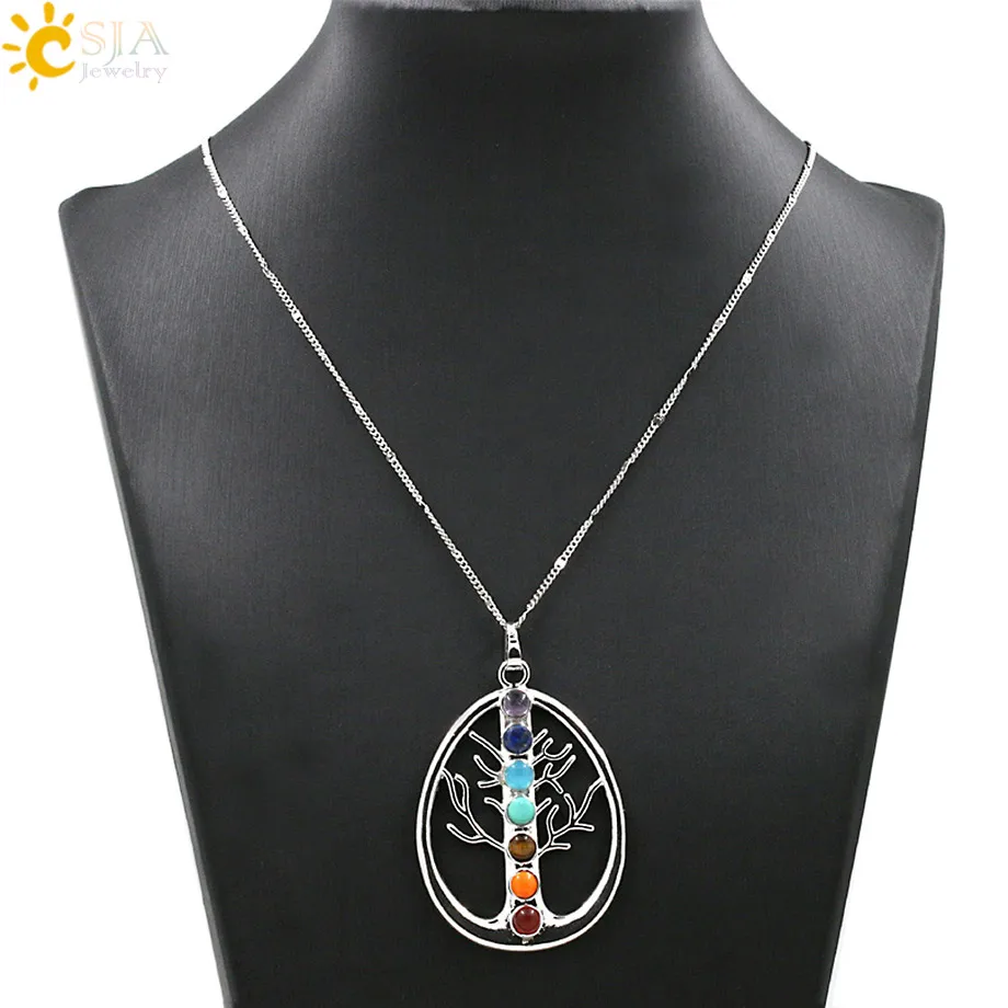 CSJA 2 шт. символы рейки амулет для здоровья дерева 7 Чакры подвеска ожерелий в виде