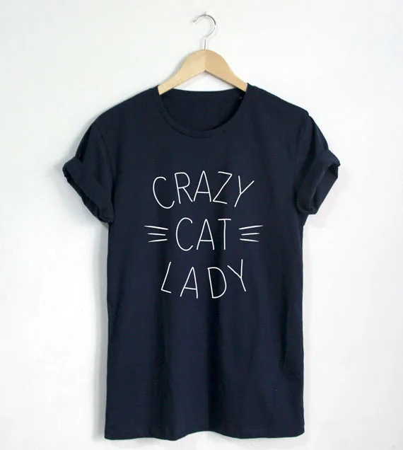 Футболка для девушек Crazy Cat модная футболка хипстерская унисекс большой размер и