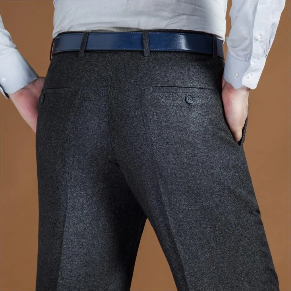 183 Dark Gray ICPANS, черный костюм, брюки для мужчин, свободные, формальные, шерсть, мужской костюм, брюки, классические, прямые, для свадьбы, мужские брюки, большие размеры 42, 44 - Цвет: 183 Dark Gray