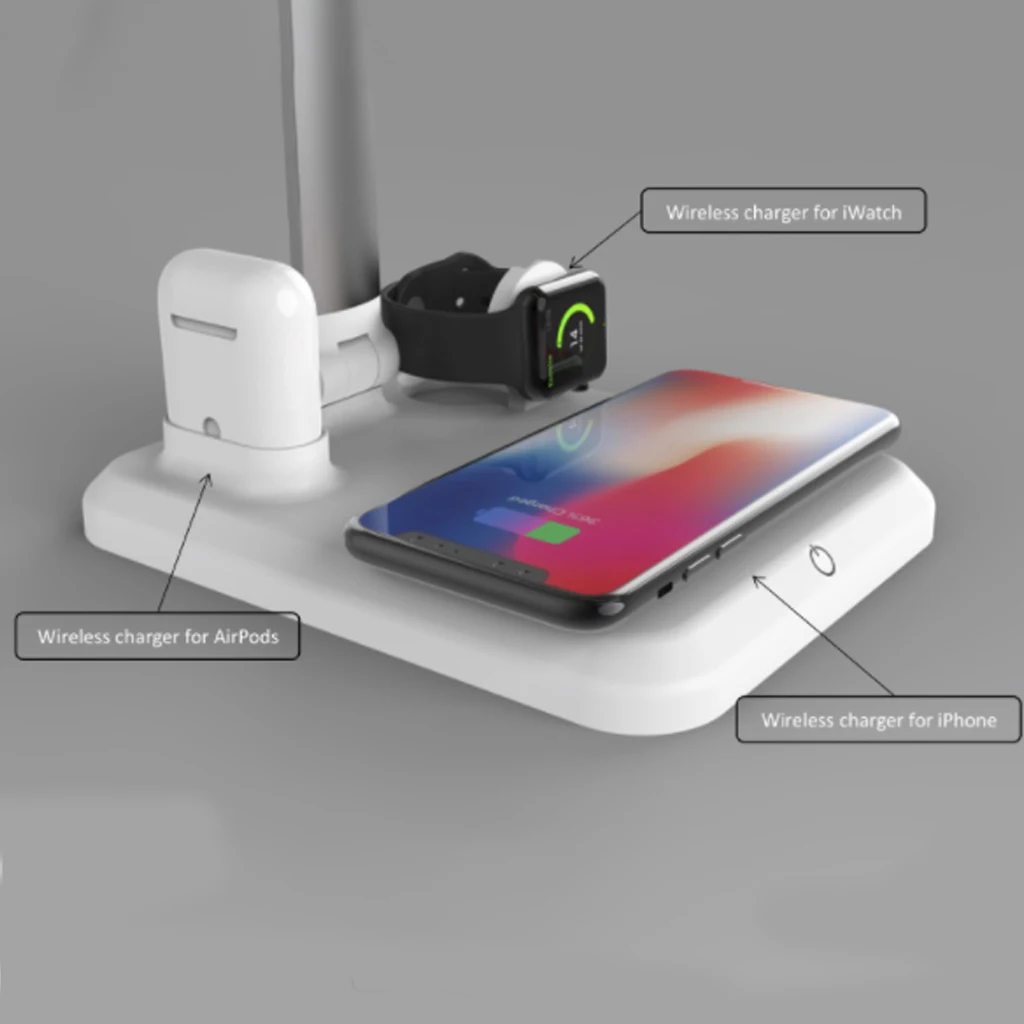 4 в 1 настольная лампа светодиодный светильник usb зарядная станция быстрая QI Беспроводная зарядная док-станция для Apple Watch Airpods iPhone