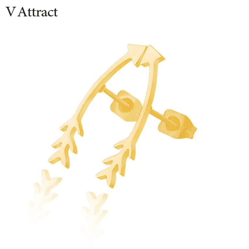 V привлечь Мода Дизайн кривой стрелкой Серьги гвоздики 2017 Нержавеющая сталь