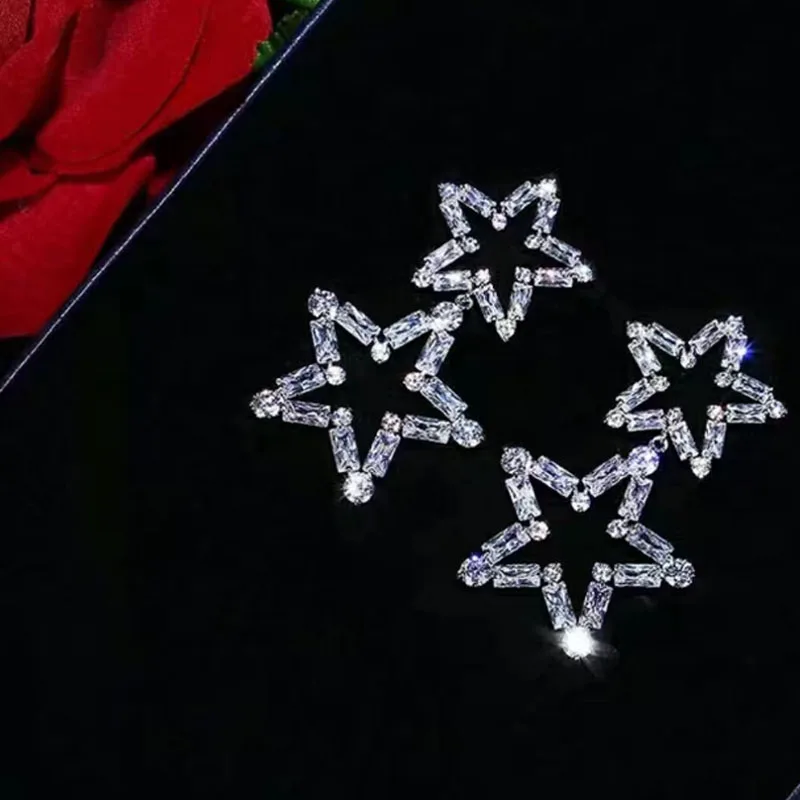 HONGHONG женские серьги с двойной звездой из циркония высокое качество модные