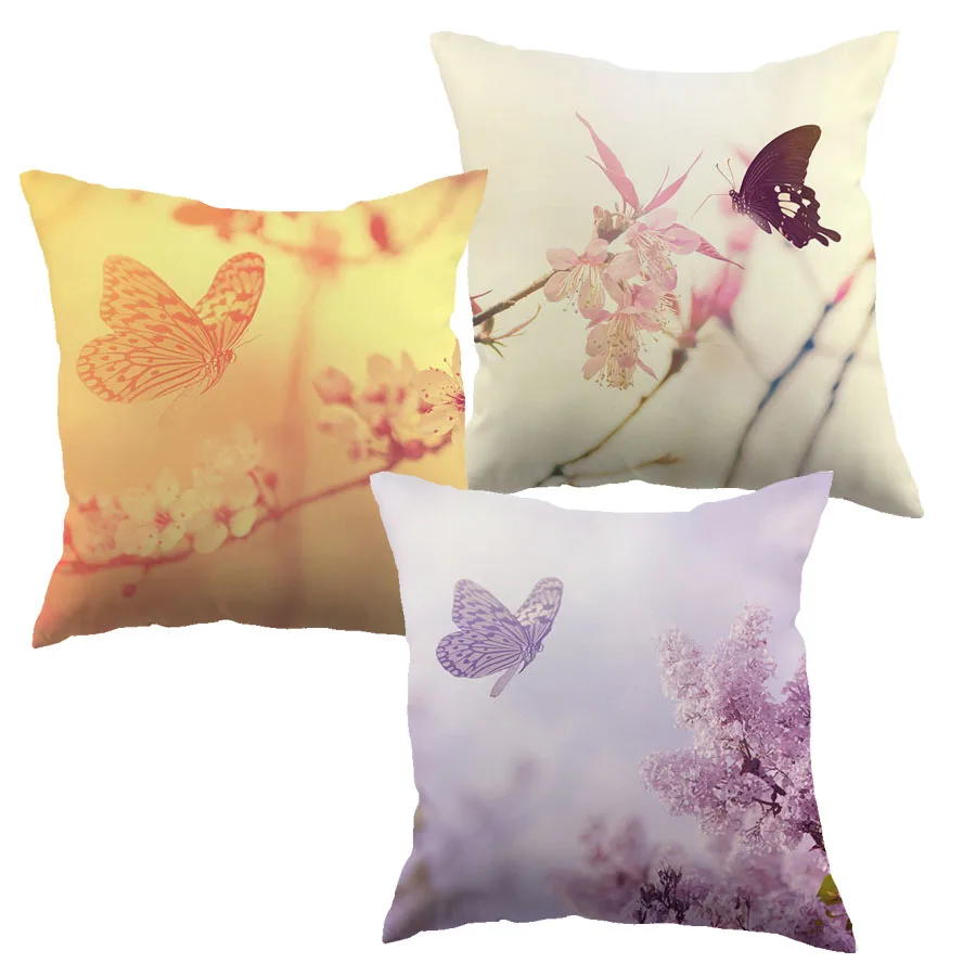 Элегантная хлопковая наволочка с принтом в виде бабочки и ветвей дерева