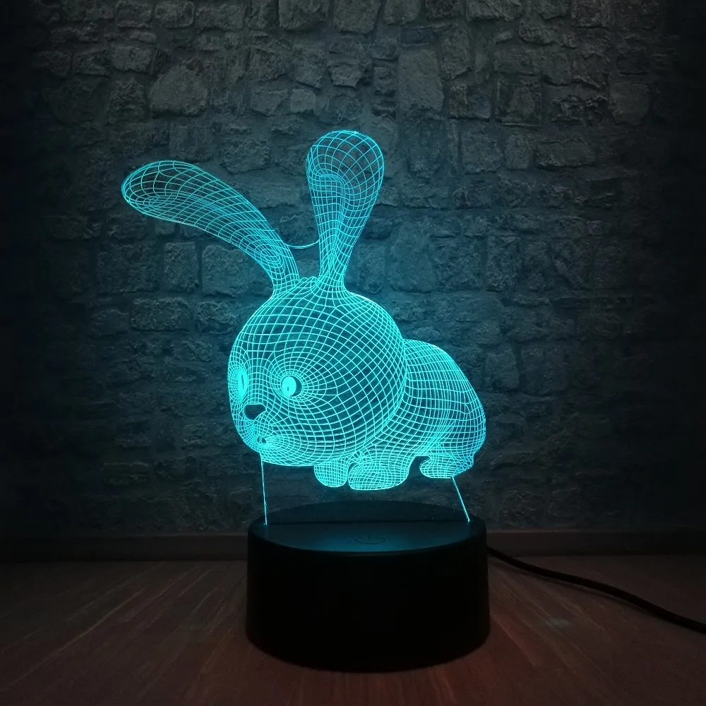 3D светодиодный ночной Светильник для девочек с красивым рисунком кролика из