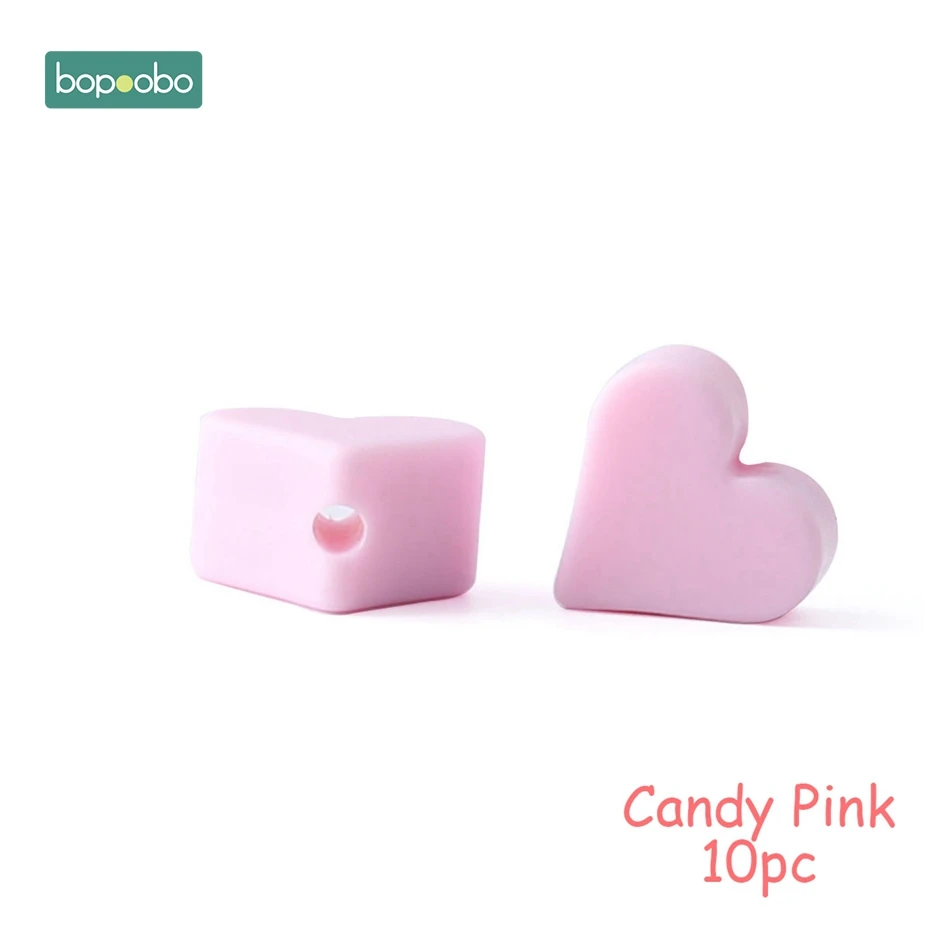 Candy Pink Heart Bopoobo 10 шт Силиконовые Бусины, пищевой силиконовый Прорезыватель зубов в виде звезды, Товары для малышей, силиконовый браслет для грызунов, сделай сам, детский Прорезыватель для зубов - Цвет: Candy Pink Heart