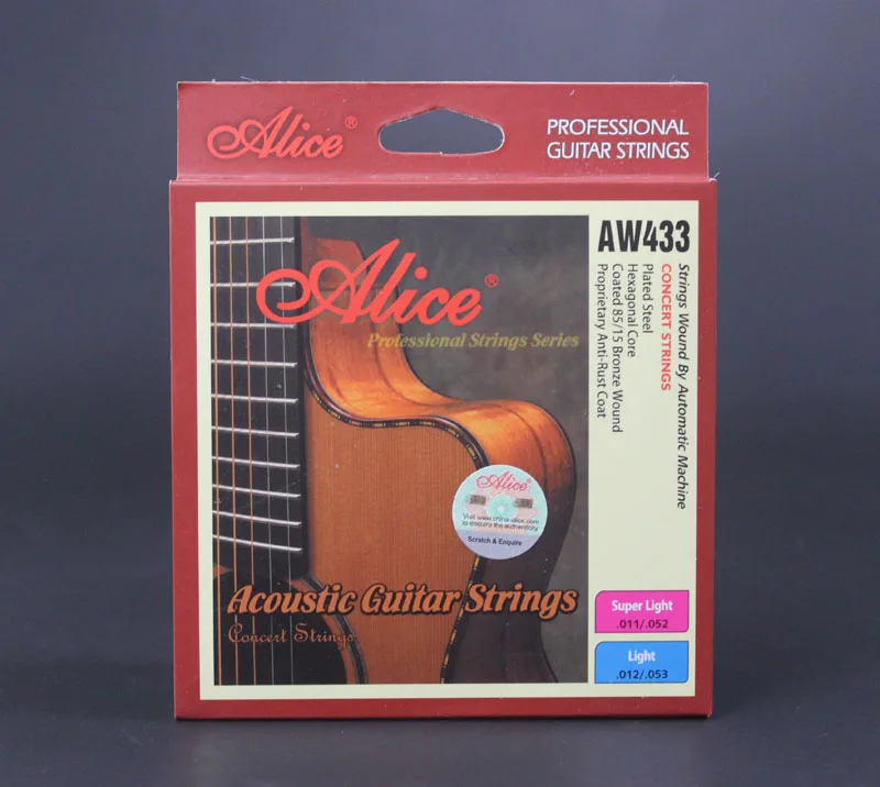 12 комплектов Alice AW433 шестигранный сердечник с покрытием 85/15 бронзовые