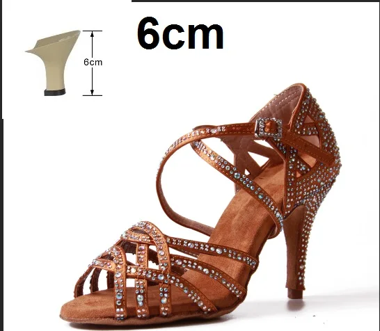 Brown 6cm Для женщин для Бальных и латиноамериканских танцев обувь Бронзовый Обнаженная Salsa Бачата Танго для танцев обувь замшевая подошва каблук кубинский каблук 9 см VA45 - Цвет: Brown 6cm