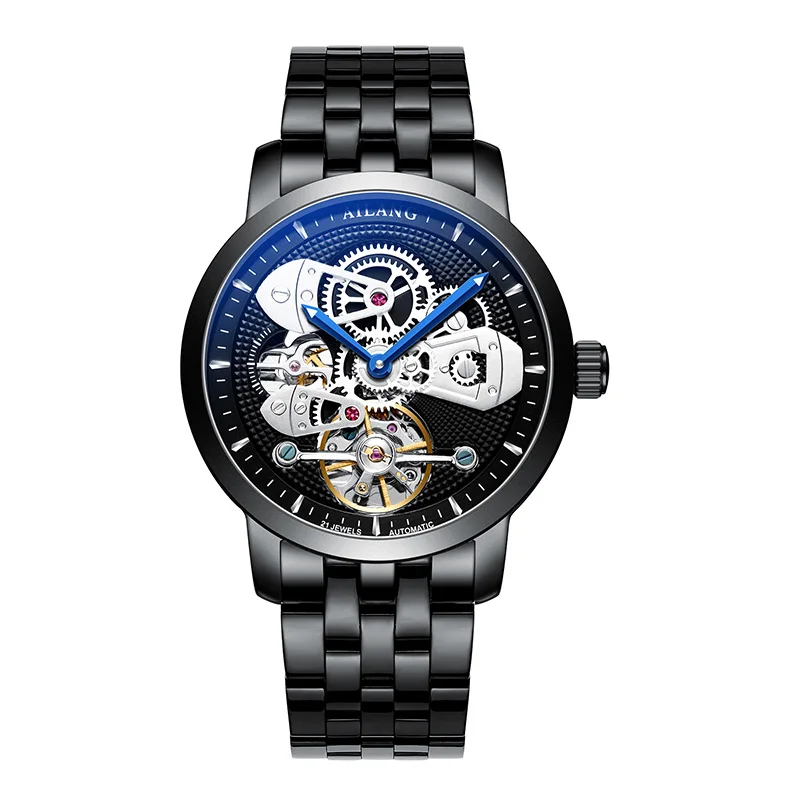 Швейцарские часы с двойным Tourbillon, AILANG, оригинальные мужские автоматические часы, модные мужские механические наручные часы с кожаным ремешком - Цвет: 1
