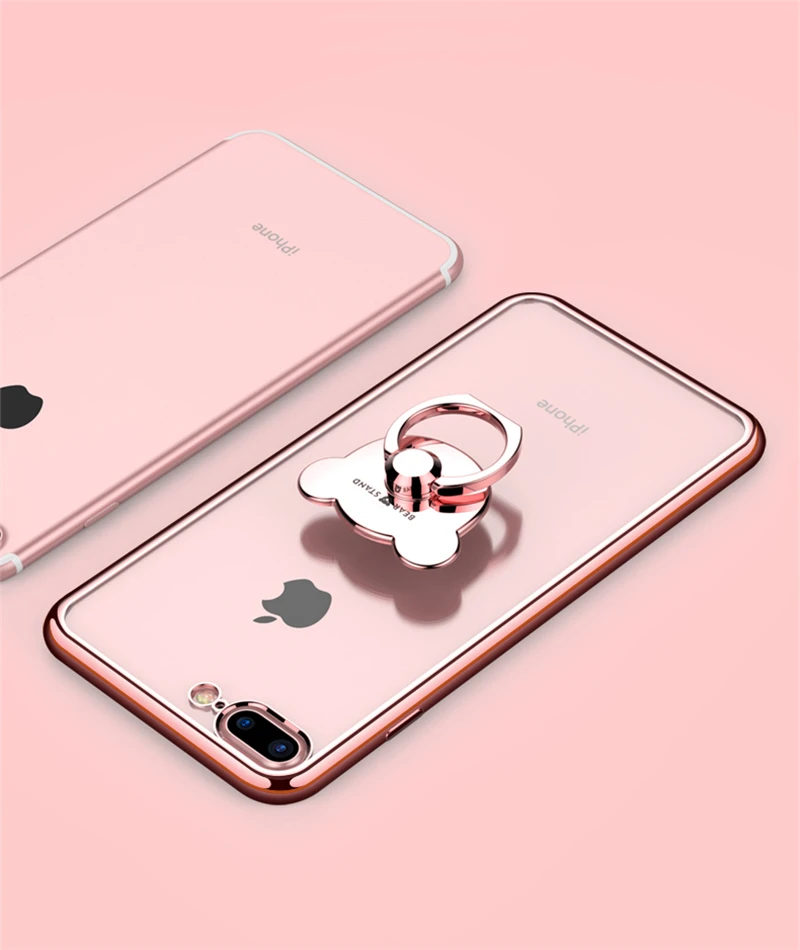 Cute Plating Soft Silicone Case for Iphone X XS 11 Pro MAX XR 8 7 Plus with Bear Ring Holder I Phone 6 6S 5 Cover |