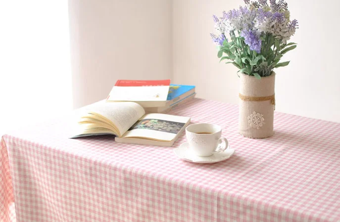 

Vintage cotton natural tablecloth writing desk red plaid Home decor