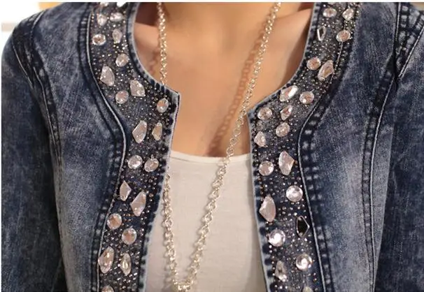 

Fashion Women Diamonds Denim Jacket Coat Ladies Jacket Tops Slim Jeans Casaco Top Plus Size Blazer
