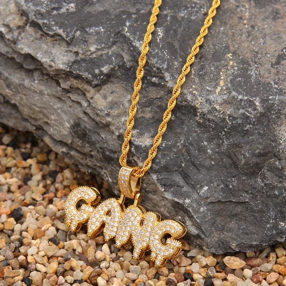 UWIN банда капельного пузыря буквы кулон AAA CZ Bling Iced Out микро проложили хип хоп ожерелье мужские хип-хоп ювелирные изделия