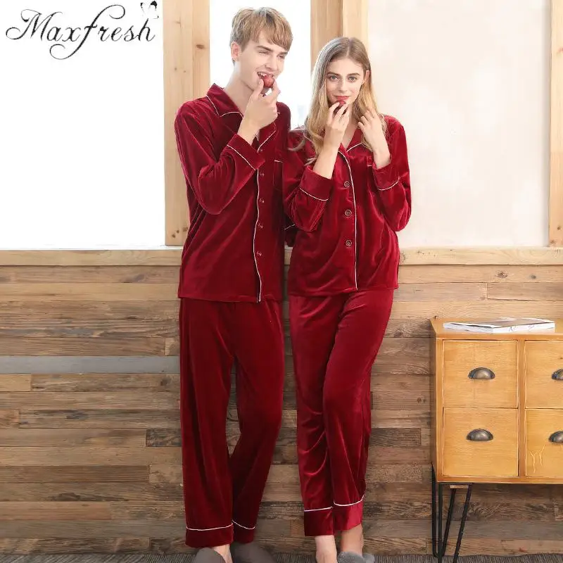 Maxfresh осенне зимняя бархатная пара пижам для женщин с длинным рукавом два