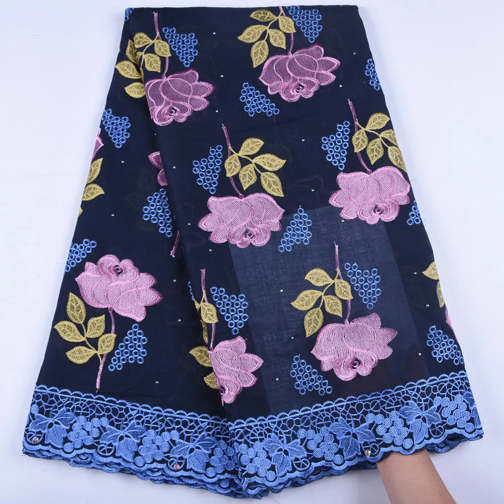 

African Tulle Lace Fabric 2019 High Quality With Flowers Swiss Voile Lace In Switzerland Blue Cotton Lace For Party Dress 1655