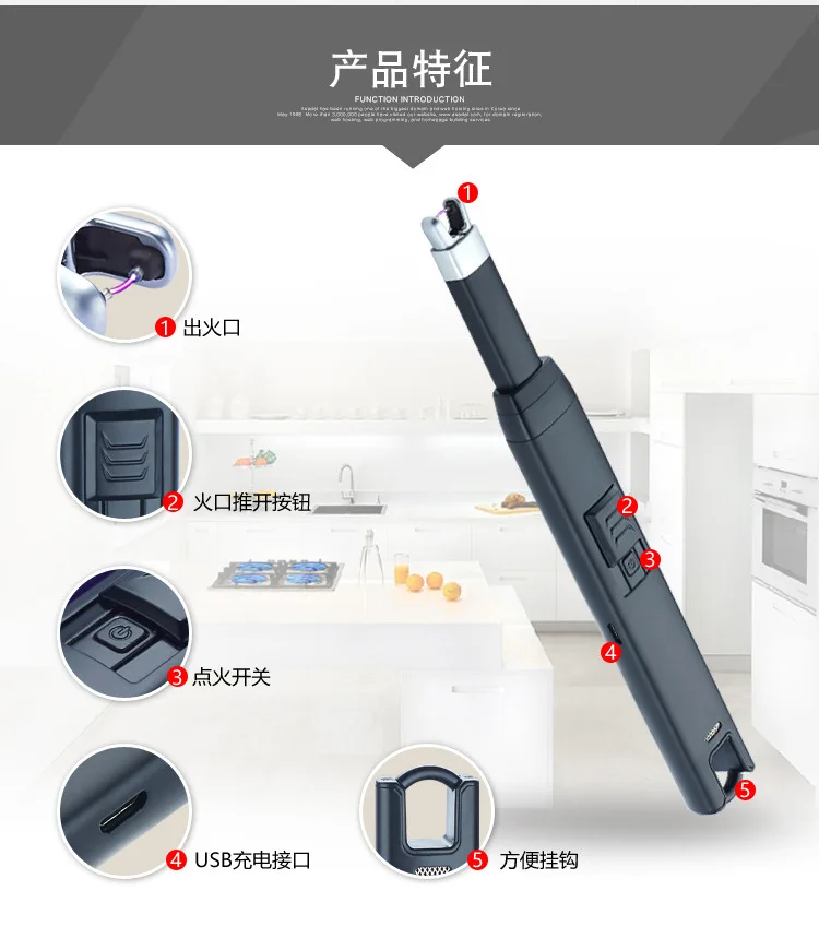 Интеллектуальная Электрическая длинная USB дуговая кухонная ветрозащитная Зажигалка для свечей и фейерверков для барбекю