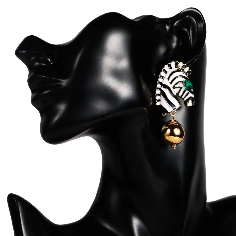 SexeMara новая акриловая полосатая Голова зебры с зелёными камнями золотые